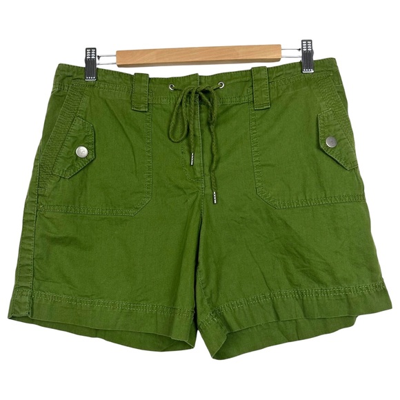 Loft Y2K Cargo Utility Gorpcore Drawstring Twill Cotton Flat Front Shorts Green - Picture 10 of 10